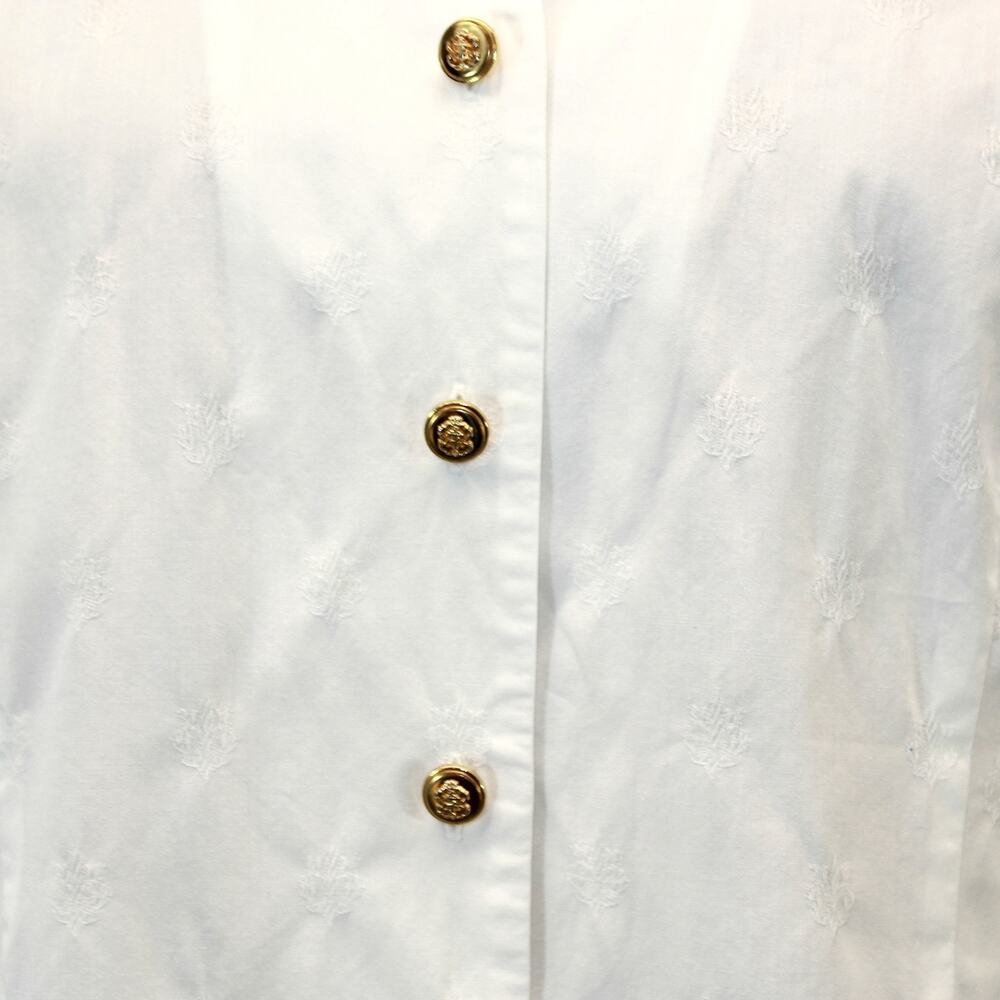 Talbots white embossed cotton button up long sleeve blouse shirt top slits 14 - Picture 5 of 9